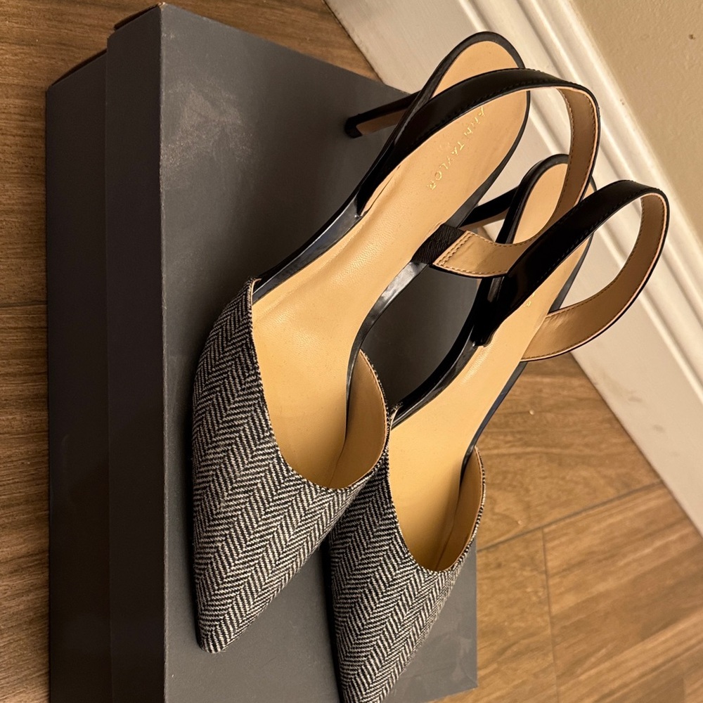 Anne Klein Black and Cream Herringbone Heels